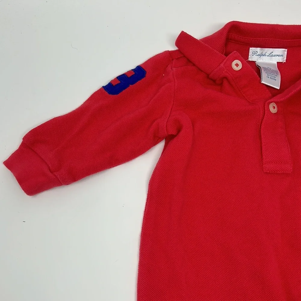 Ralph Lauren Polo Red Long Sleeve Collared Pant Outfit Size 3 Months